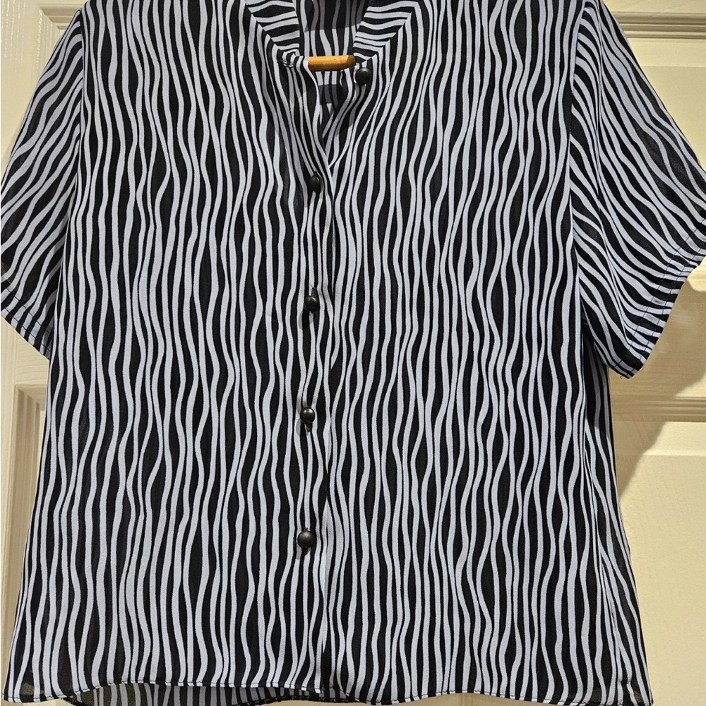 Black and White Striped Button-Up Blouse